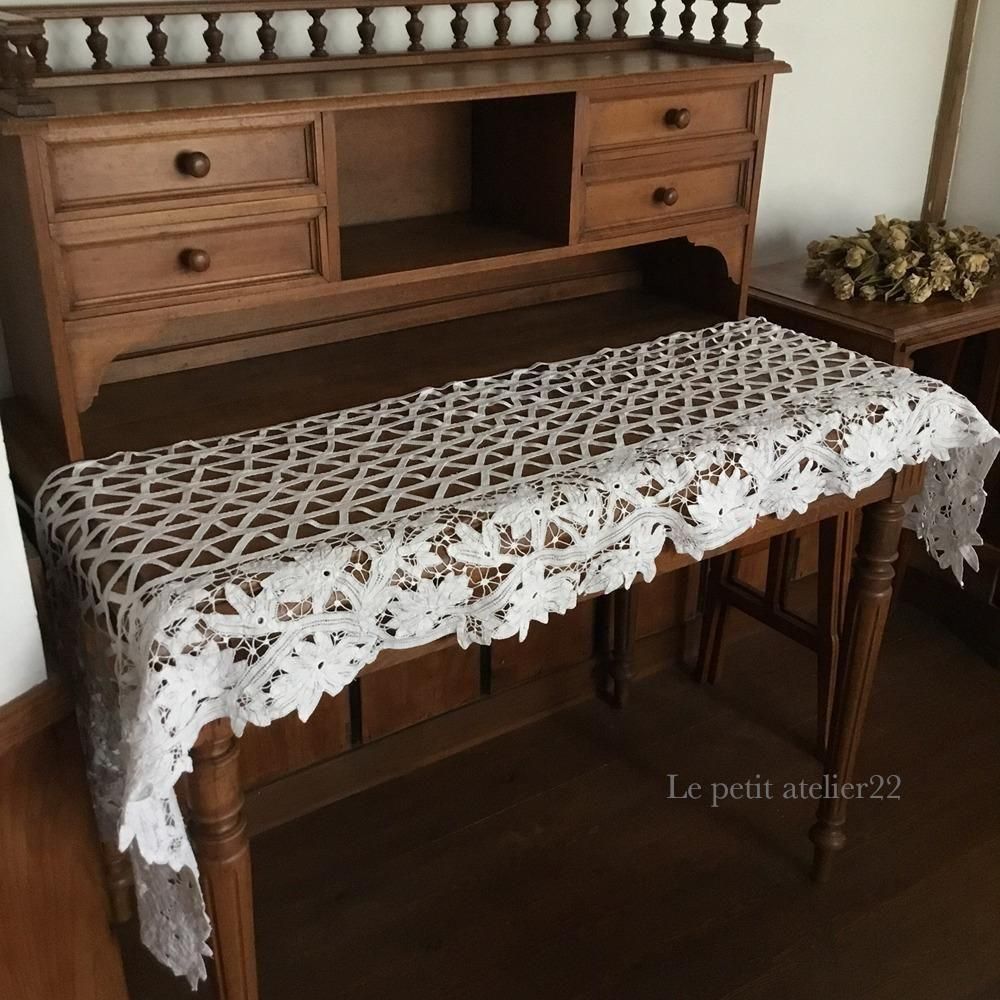 フランス アンティーク リネン カフェカーテン/チェストカバー バテン