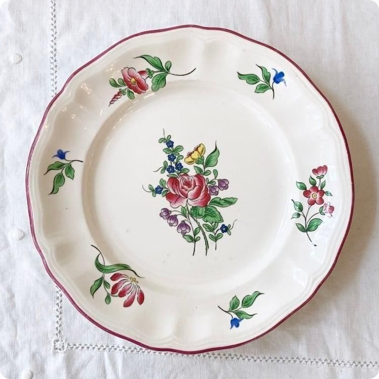フランスアンティーク 皿 |リュネヴィル（Luneville）花柄 花リム | 19