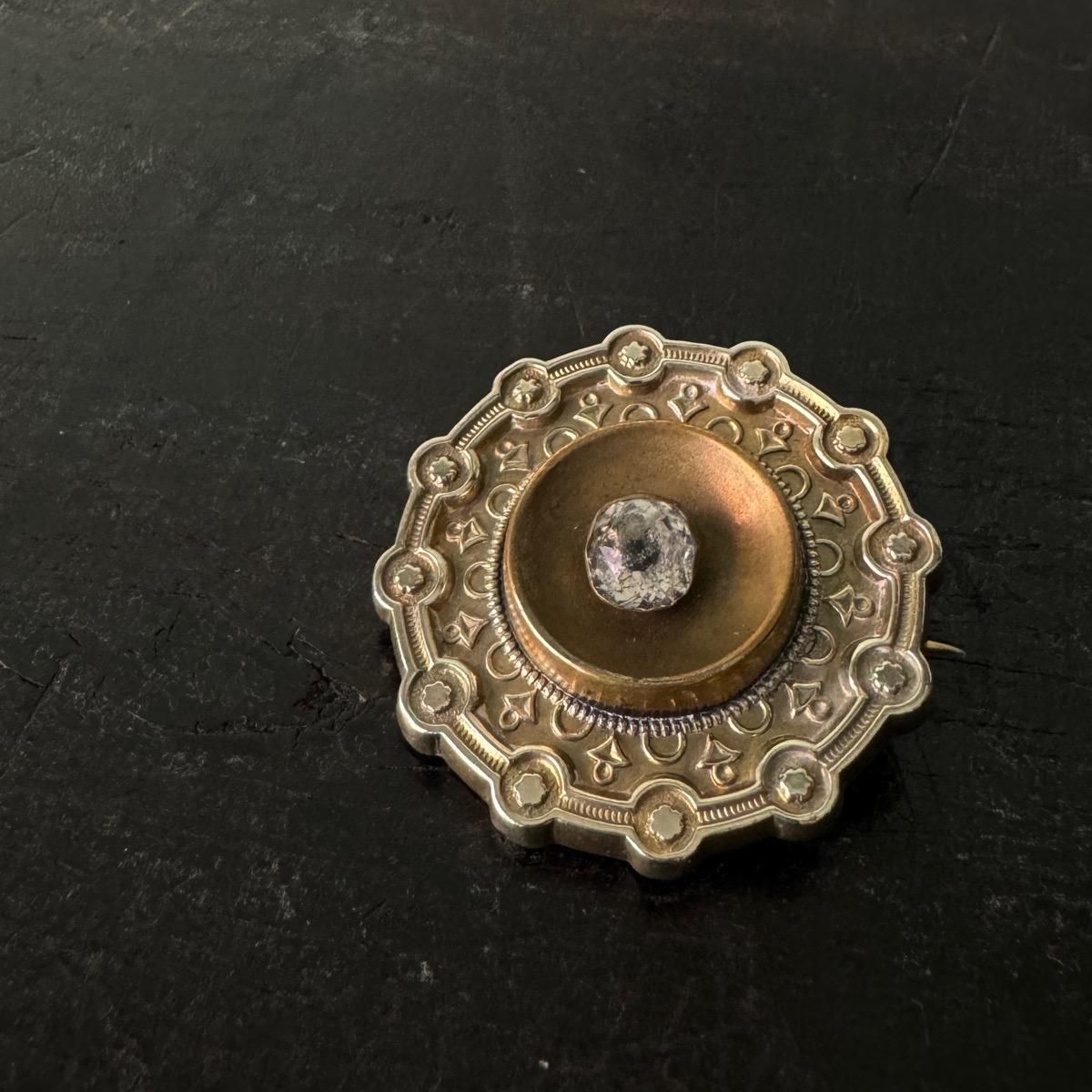 ヴィクトリアン サークル×幾何学模様 ブローチ（Victorian Brass