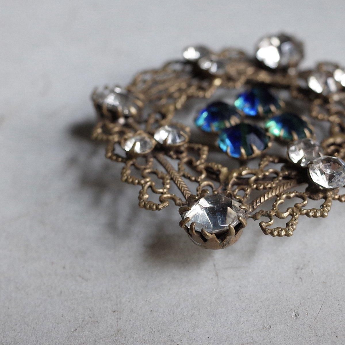 ウランガラス メタル ブローチ（1930's Uranium Glass Metal Brooch