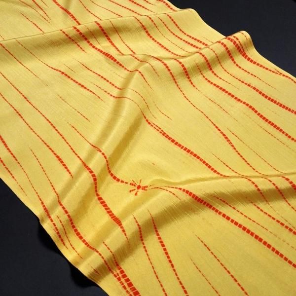 正絹長襦袢地 山吹色に朱色の柳絞り 蜘蛛絞り入り | 正絹 伝統の有松