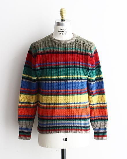 VINTAGE】90s LANDS'END Multi Border Knit 