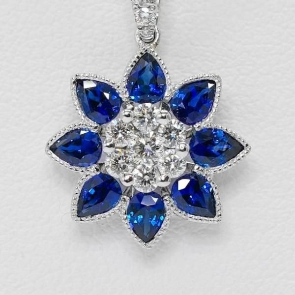 サファイア ダイヤモンドフラワーモチーフネックレス SA 1.41ct D 0.38