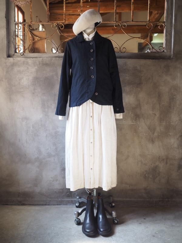 ラウンドカーディガンジャケット リネンマットブラック - Sa-Rah Market