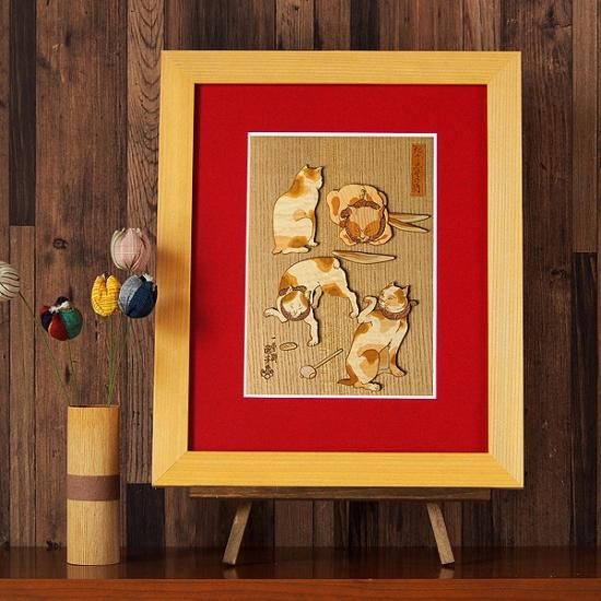 木はり絵アート「たとゑ尽の内 その3」（額縁入り完成品） - 木製切り