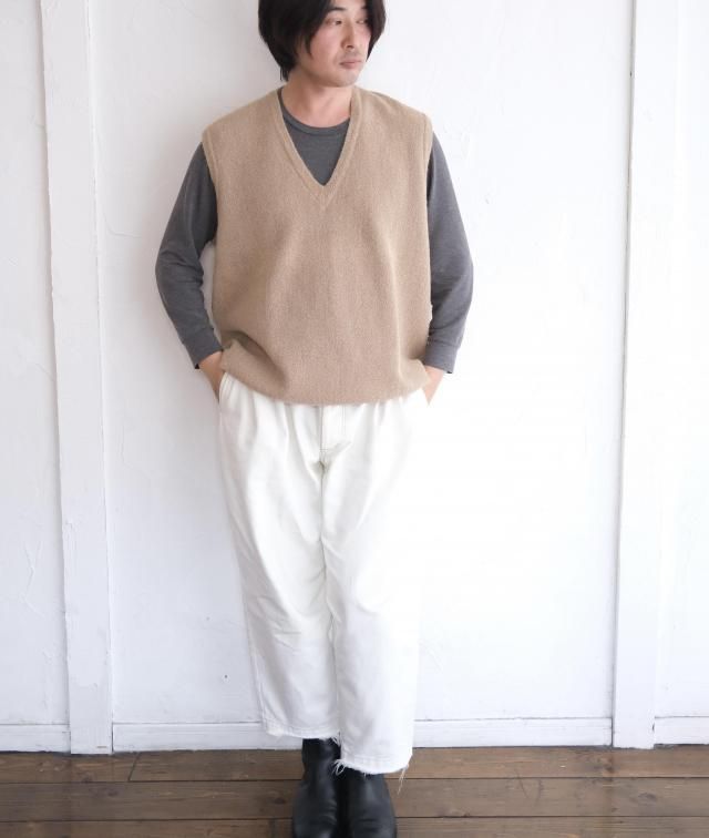 OLD FANNI LEMMERMAYER Alpaca Vネック Vest Sweater Brown Beige