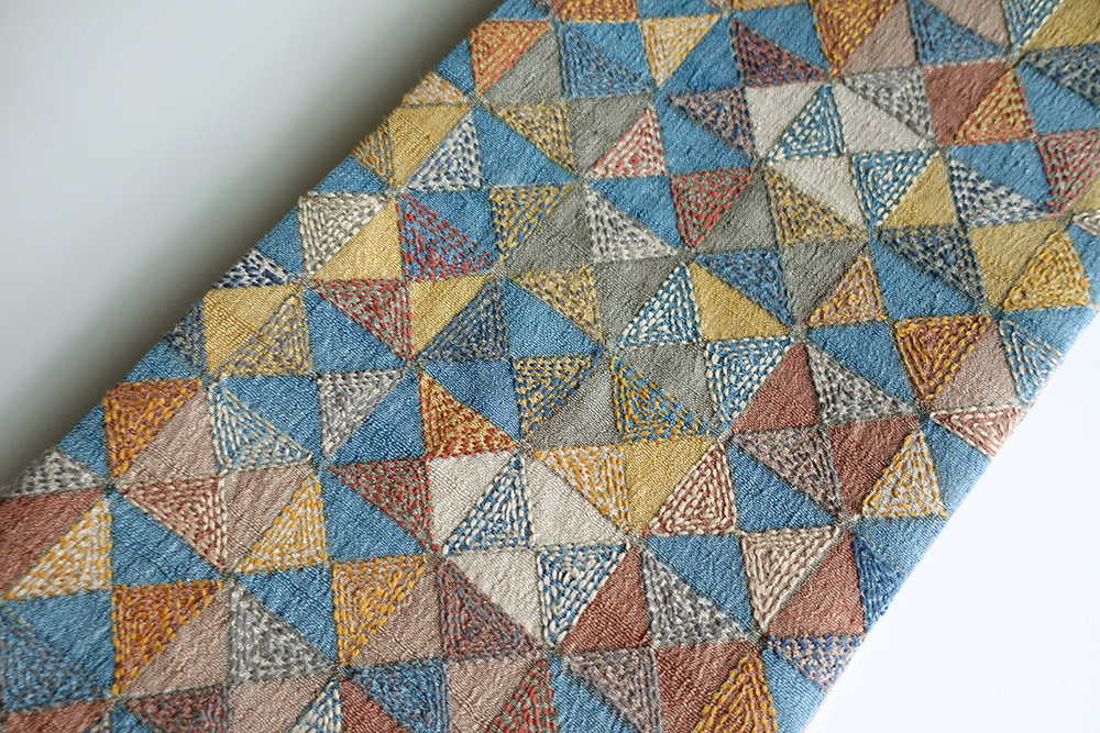 カンタ刺子 半幅帯 凛 kn01v×染タッサー藤色