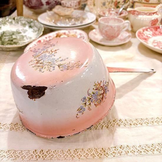 フランス1930年代 ＊ JAPY社 ＊ ホーロー片手パン ＊ ピンクぼかしに