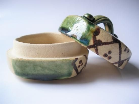 織部香合 (共箱)加藤芳右衛門 - 茶道具販売 栗林園