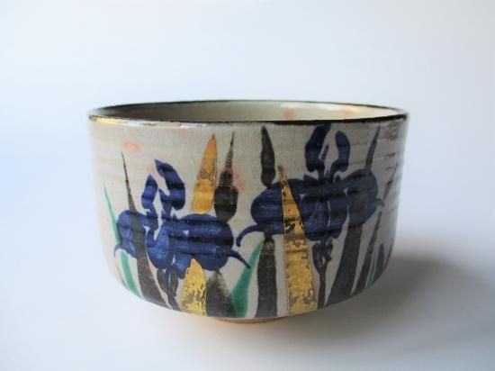 万古焼 菖蒲絵茶碗 (共箱)加賀瑞山 - 茶道具販売 栗林園