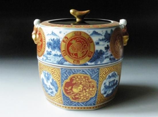 金襴手 二閑人水指 (共箱) 五山窯 林淡幽 - 茶道具販売 栗林園