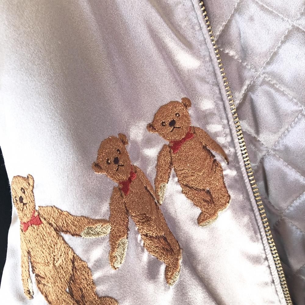 KANEKO ISAO テディベア刺繍サテンスカジャン-古着屋マッシュ