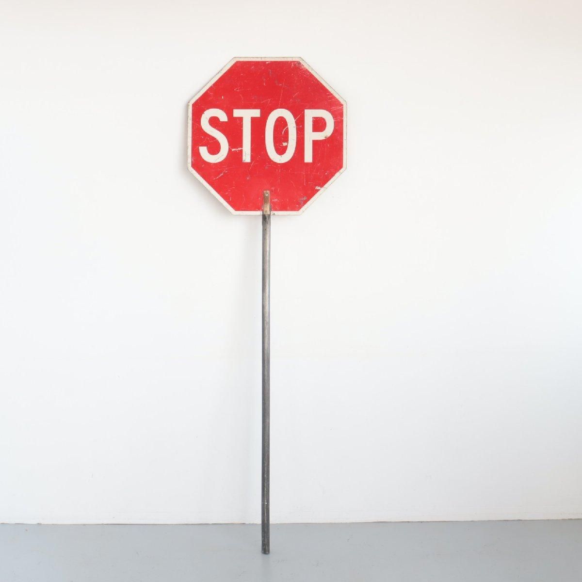 アメリカ ヴィンテージ 支柱付き看板 停止 道路標識 ロードサイン