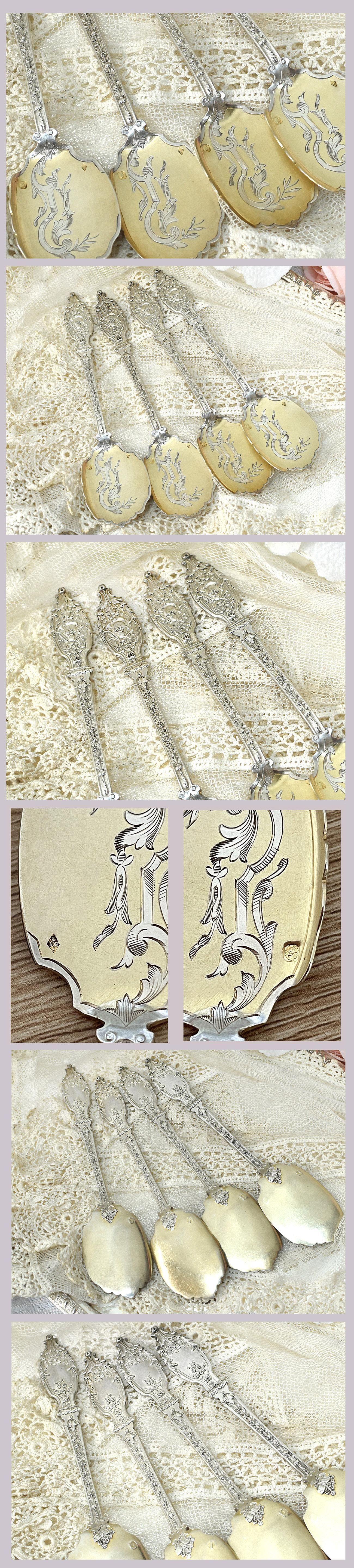 仏アンティーク銀器【純銀950（銀純度95%）】アイスクリームスプーン