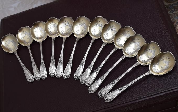 フレンチシルバー【銀950】アイスクリームスプーン箱入り13点セット