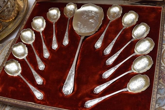 フレンチシルバー【銀950】アイスクリームスプーン箱入り13点セット