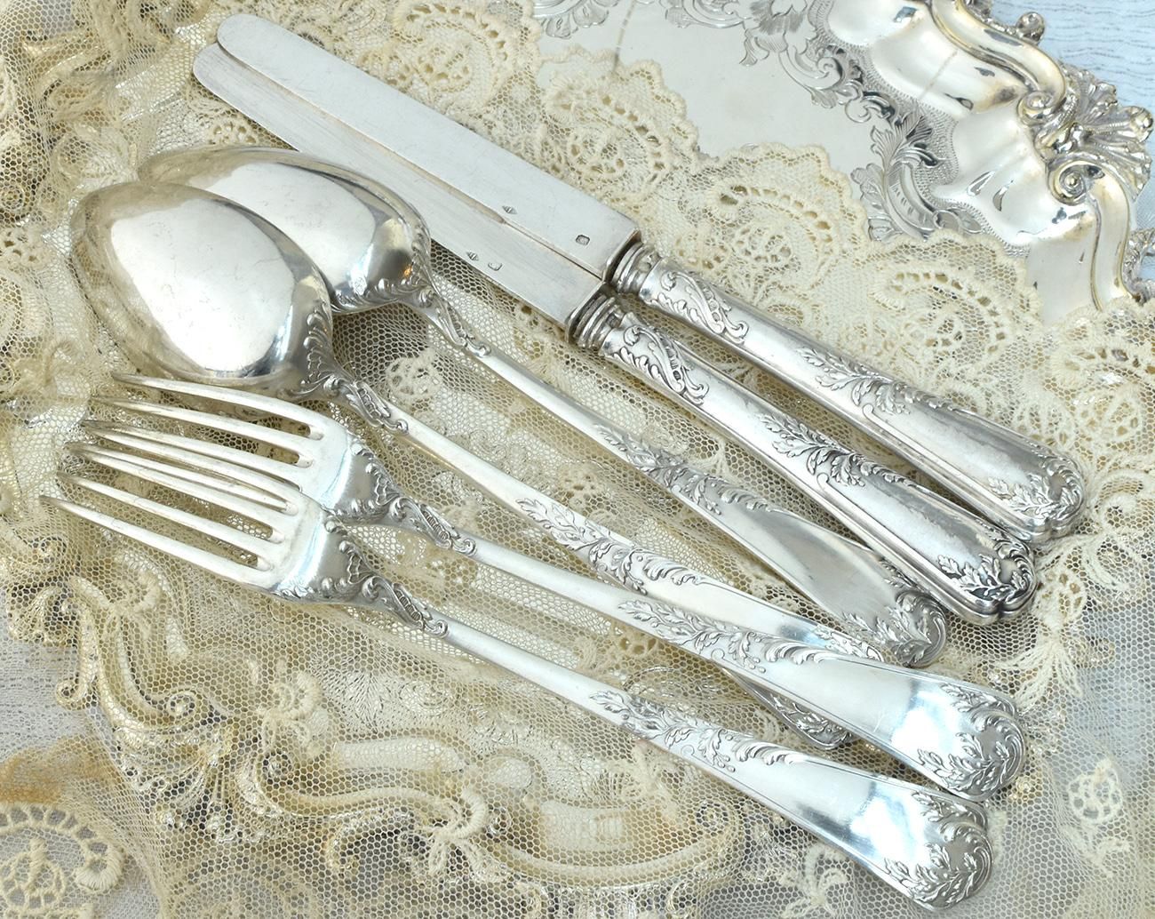 仏アンティーク銀器【銀950】デザートフォーク・スプーン・ナイフ2