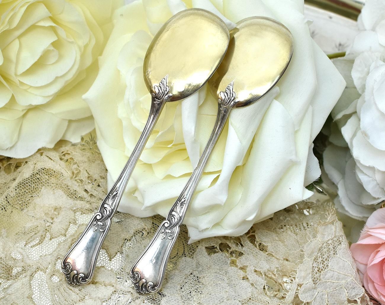 仏アンティーク銀器【銀950】アイスクリームスプーン2本 - Edwardian