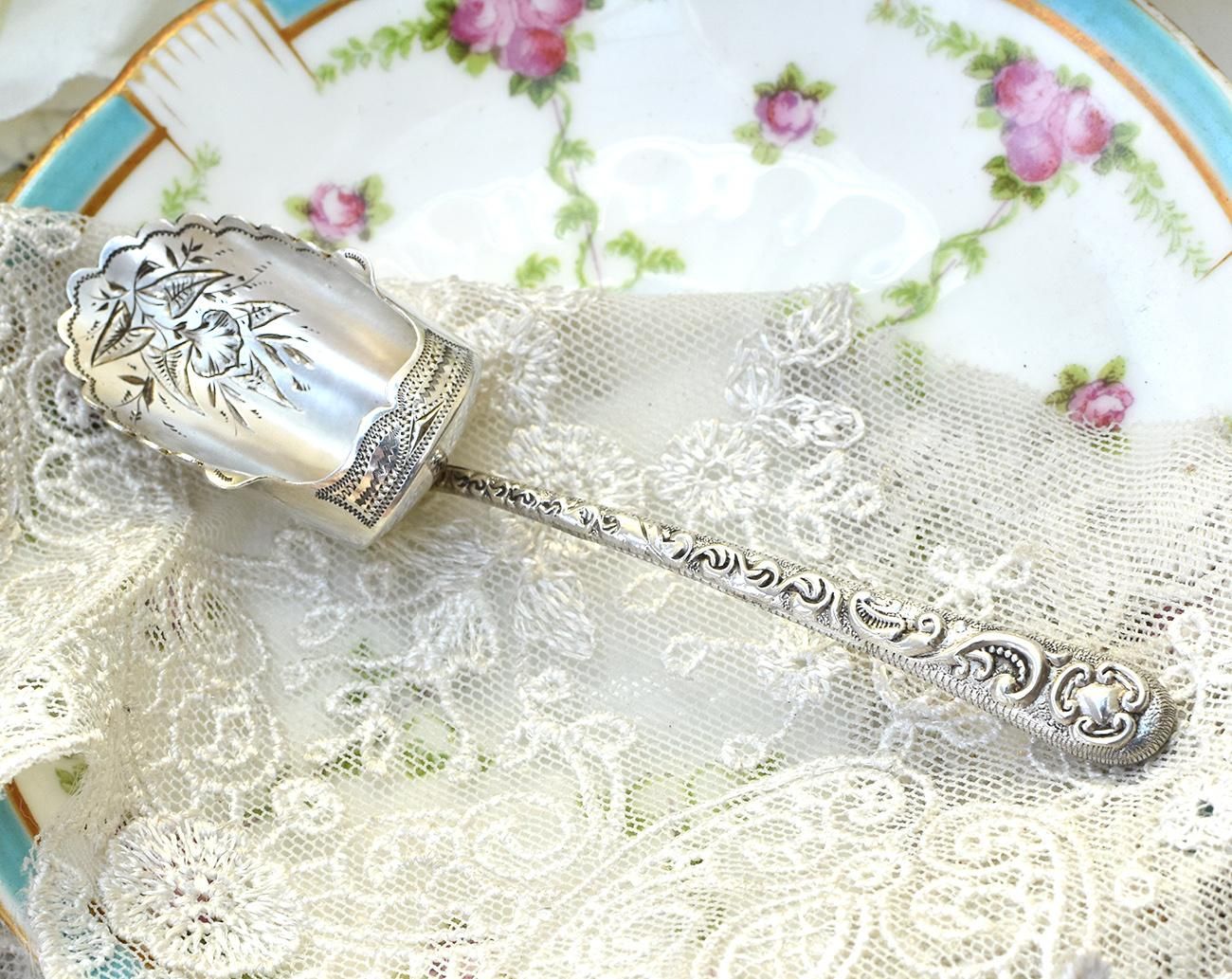 英国アンティーク銀器【純銀】1897年 キャディースプーン - Edwardian