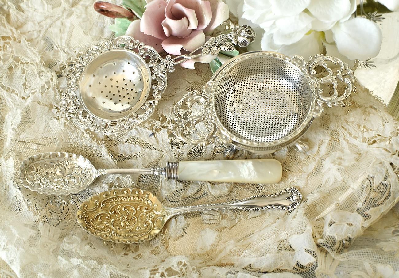 英国アンティーク銀器【シルバープレート】美装飾 白蝶貝ハンドル