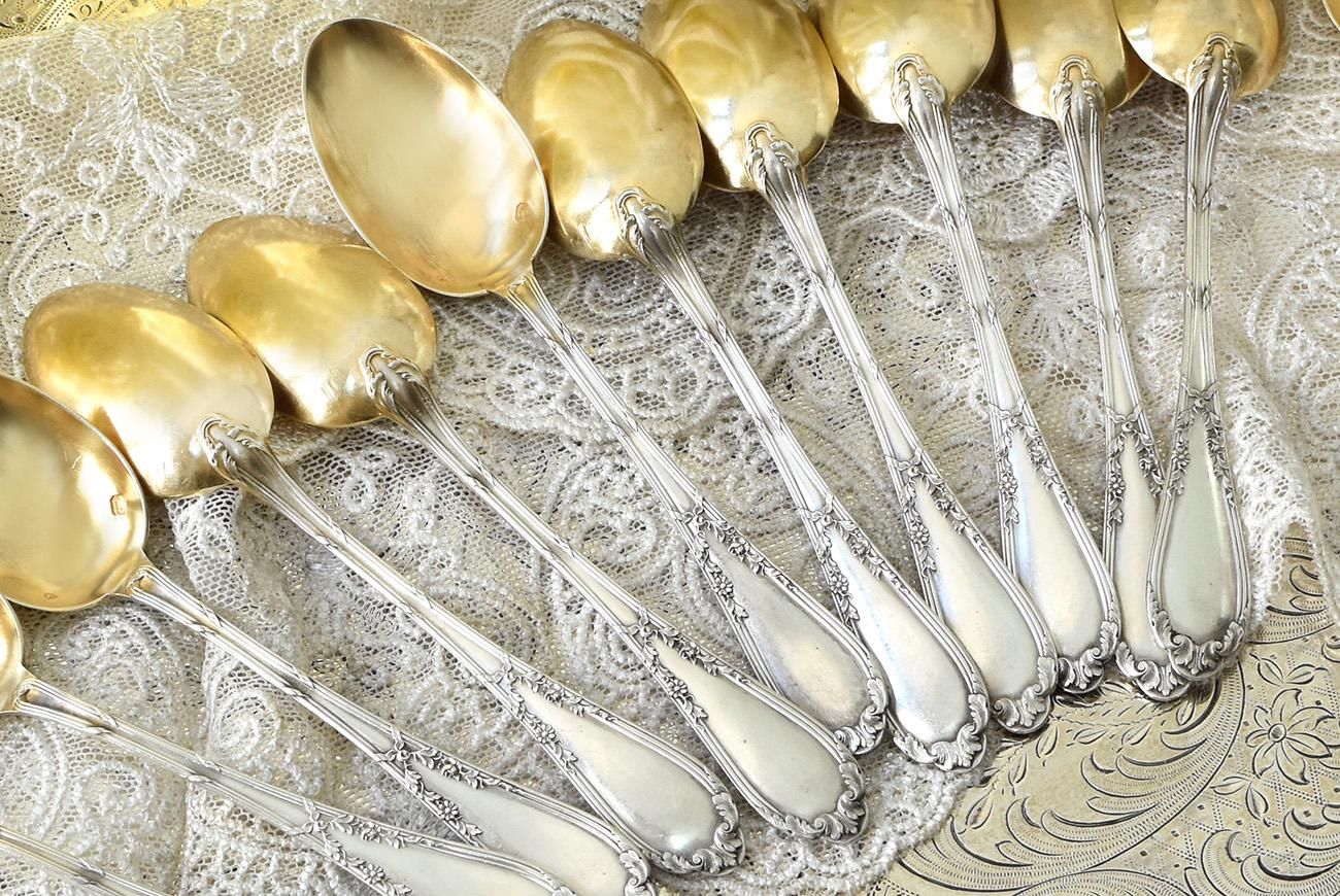 仏アンティーク銀器【銀950（95%）】ティースプーン6本＆シュガー