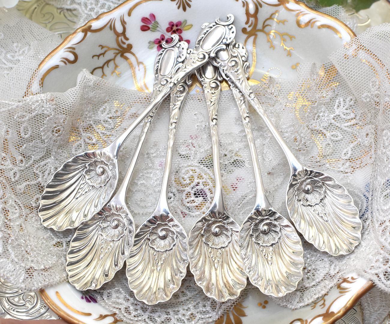 ◇英国アンティーク銀器【純銀】1900年 ティースプーンセット6本