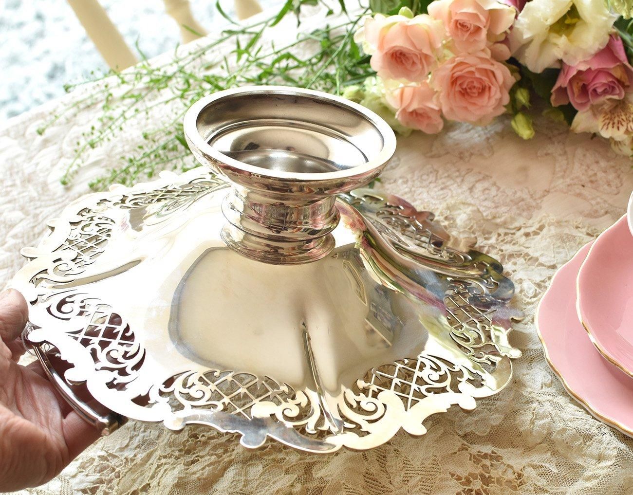 英国アンティーク銀器【シルバープレート】透かしのバスケット