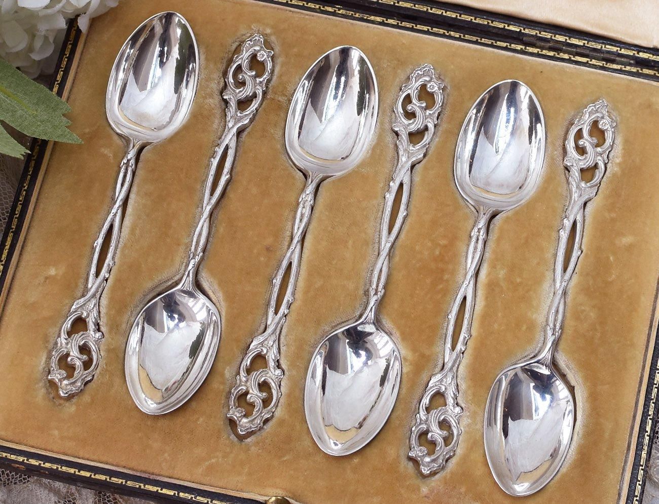 英国アンティーク銀器【純銀】1908年 ティースプーンセット