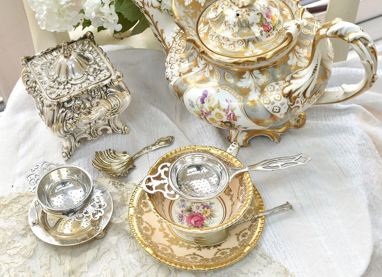 英国アンティーク銀器【純銀1907年＆シルバープレート】ティー