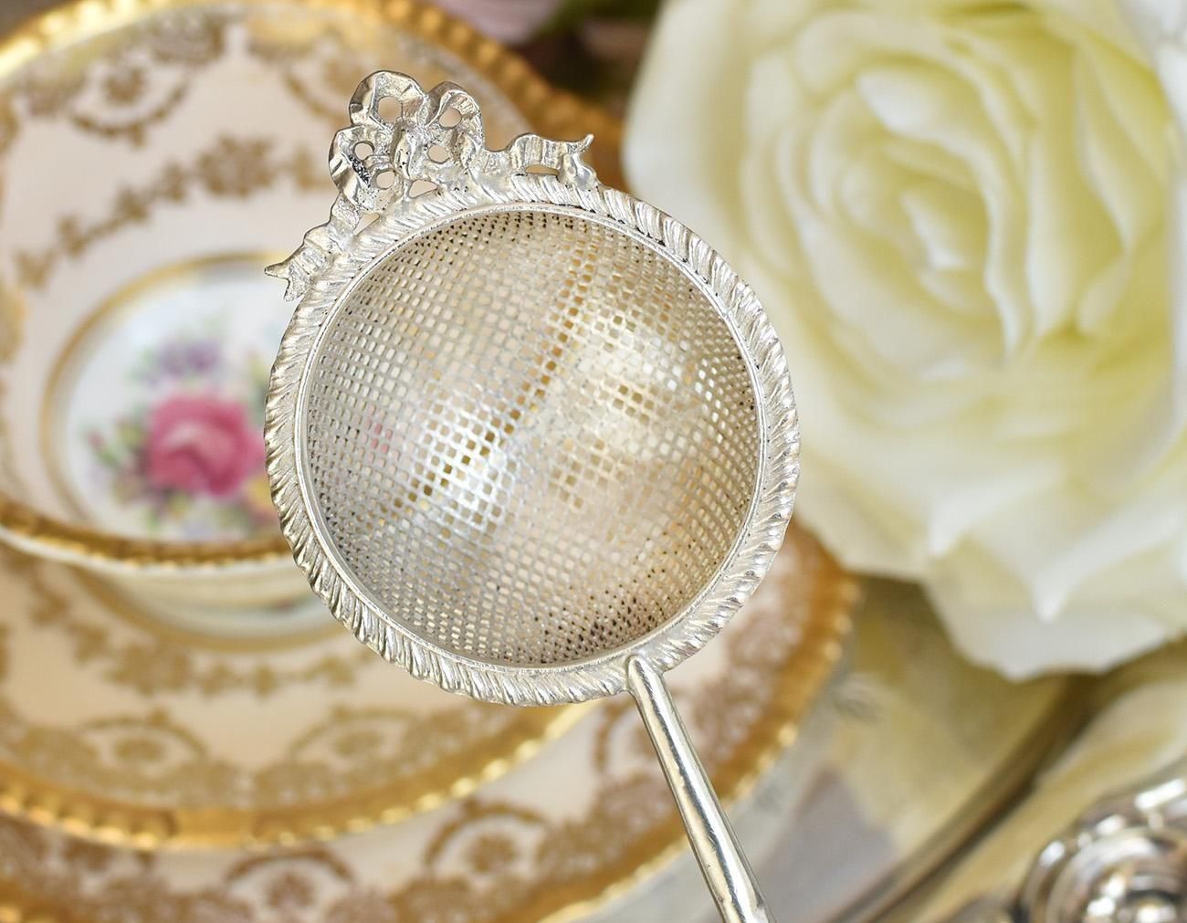 イギリス製純銀ティーストレーナー ホールマークあり 約172g イギリス