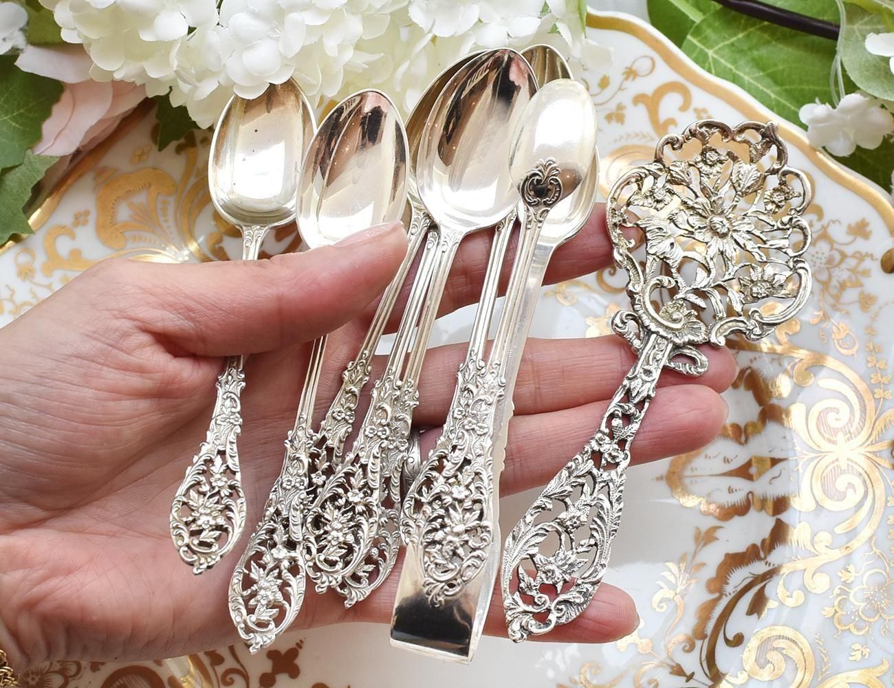 英国アンティーク銀器【純銀】William Comynsセット◇ティースプーン6