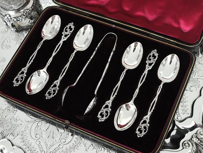 純銀】1903－1904年 ティースプーン&シュガートングセット G&S Company