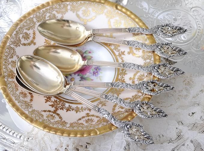 フランスアンティーク 純銀無垢製 アイスクリームスプーン12本と