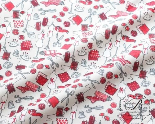 フランス製 Sewing 柄 生地 - カルトナージュ、バッグ材料shop