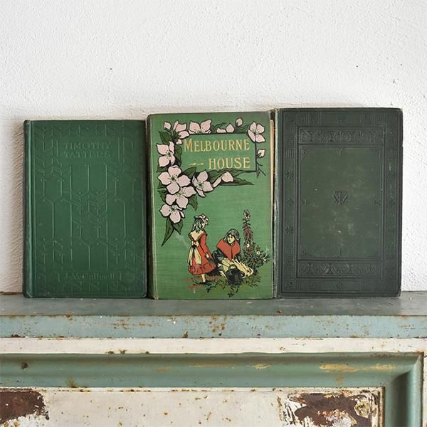 イギリス アンティークブック 古い洋書(グリーン系) 3冊セット