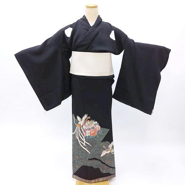 黒留袖 仮絵羽 未仕立て 正絹 シルク M－Lサイズ 鳳凰柄 きもの道楽