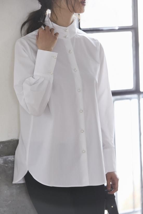 ケープ付きパールボタンシャツ(ホワイト) - seventen