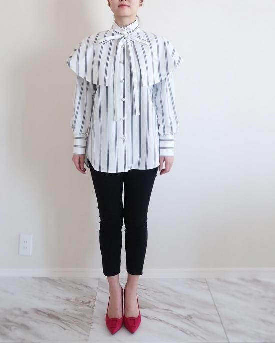 ケープ付きパールボタンシャツ(ホワイト) - seventen