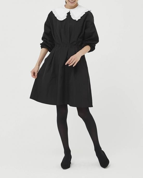 襟付きタフタワンピース(ネイビー) - seventen