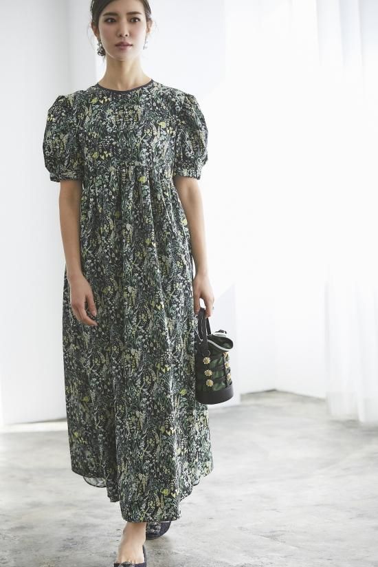 フローラルタフタマキシドレス(ネイビー) - seventen