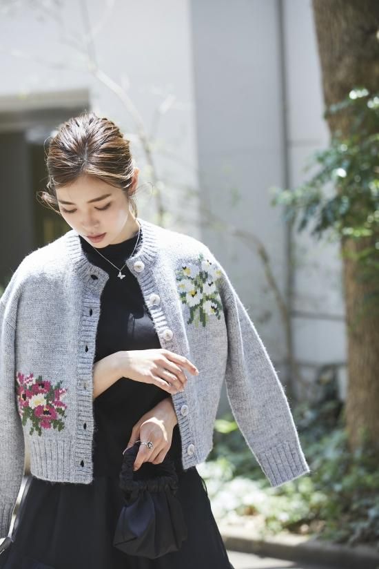 SEVEN TEN×KEITAMARUYAMA フラワー刺繍ニットカーディガン(ライト