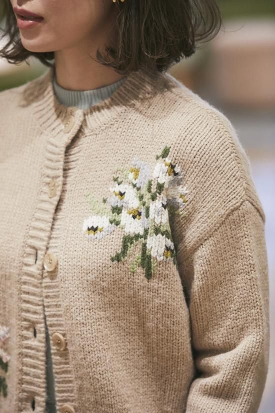 SEVEN TEN×KEITAMARUYAMA フラワー刺繍ニットカーディガン(ライト