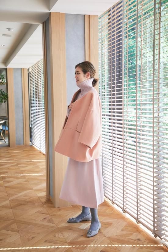 ミディアムコクーンコート(コーラルピンク) - seventen