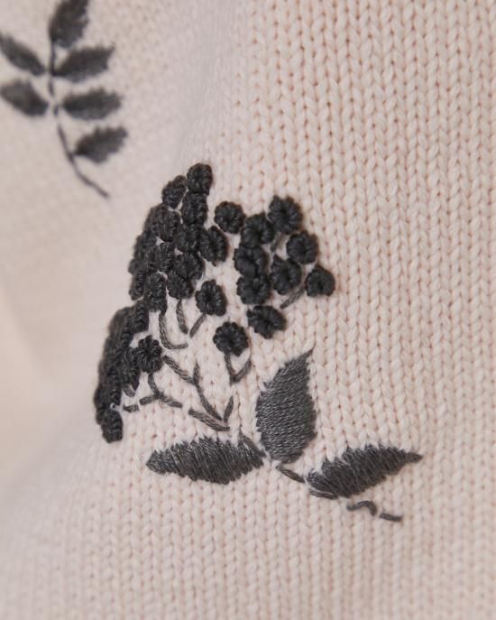 フラワー手刺繍カーディガン(ホワイト×グリーン) - seventen