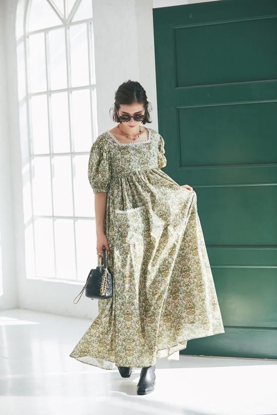 スカラップレースプリントワンピース(クリーム) - seventen