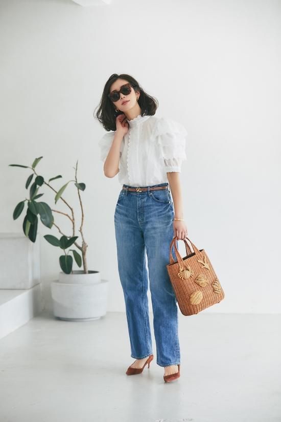 再入荷】スカラップティアードブラウス(ホワイト×ホワイトドット