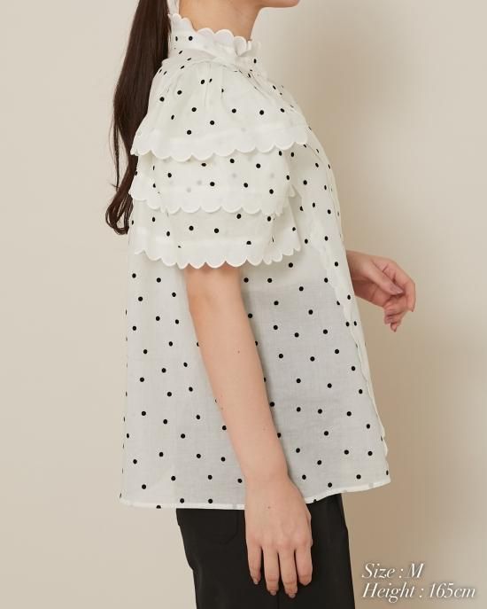 再入荷】スカラップティアードブラウス(ホワイト×ホワイトドット