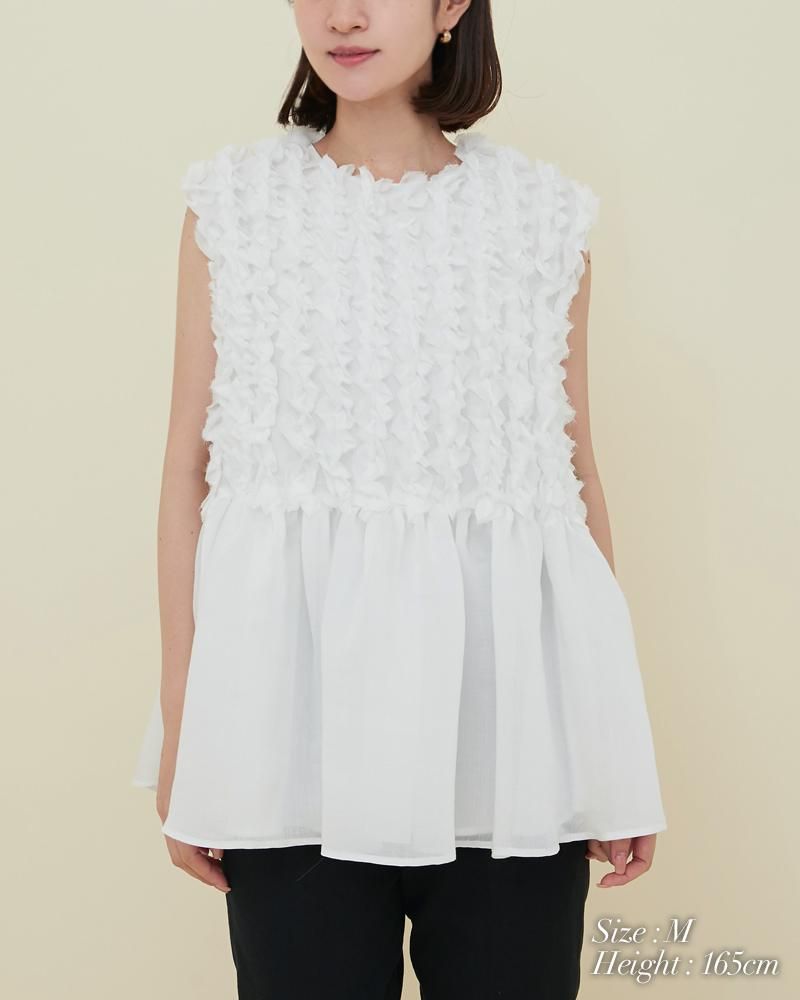 ソフトオーガンジーフリルトップス(ホワイト) - seventen
