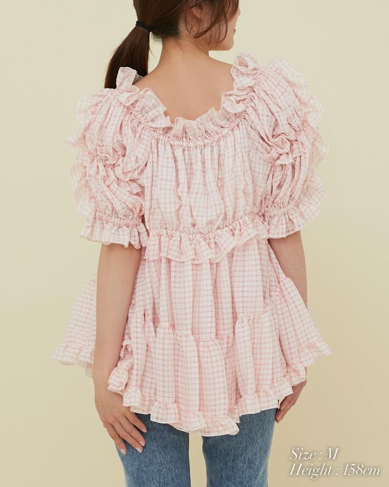 シャーリングフリルブラウス(オフホワイト) - seventen