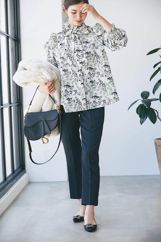 木の実柄プリントブラウス(オフホワイト) - seventen